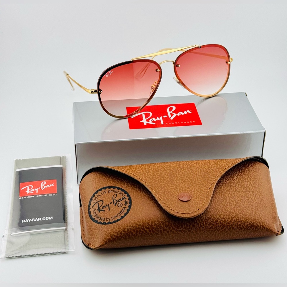 Ray-Ban Blaze Aviator Sunglasses RB3584N Gold Frame Red Gradient Lenses UNISEX - Picture 16 of 16